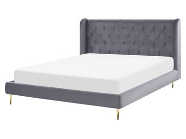 Velvet EU King Size Bed Grey FORBACH