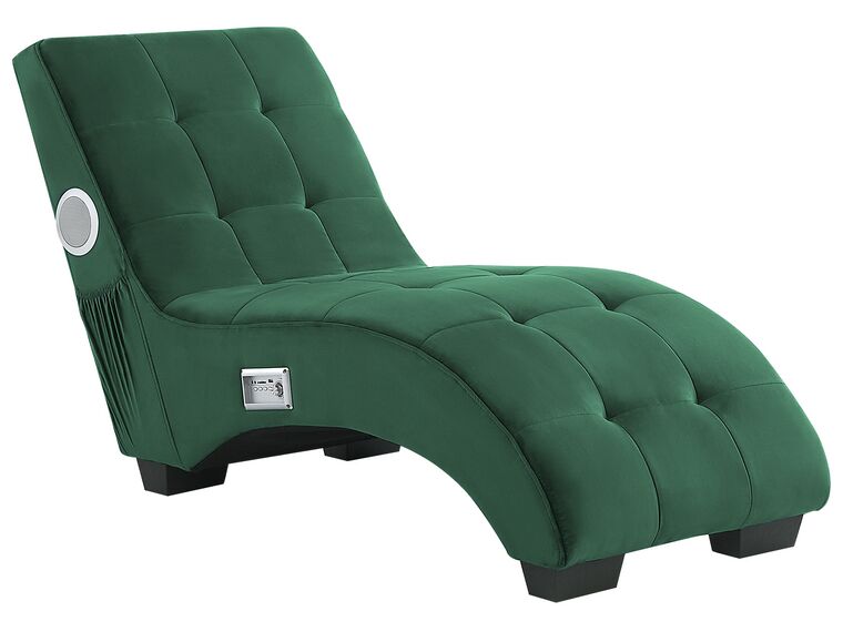 Velvet Chaise Lounge with Bluetooth Speaker USB Port Green SIMORRE ex