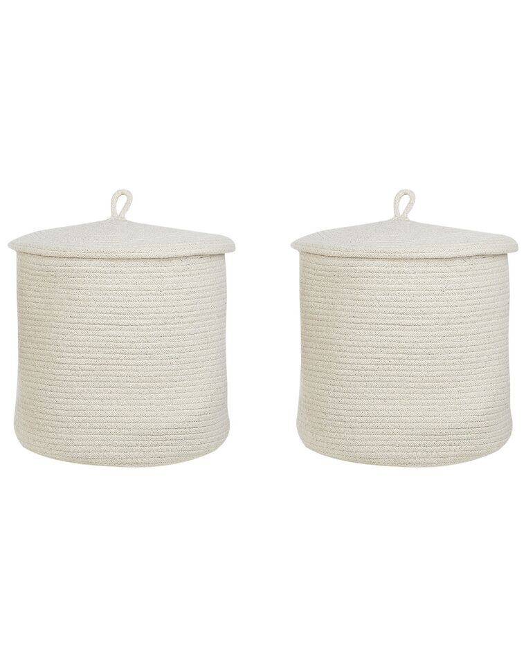 Set of 2 Cotton Baskets with Lids Off-White SILOPI_840194