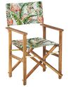Conjunto 2 cadeiras de jardim madeira clara e 2 lonas cinzentas e padrão flamingo CINE_819415