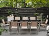 Conjunto de mesa com tampo triplo granito polido preto 220 x 100 cm e 8 cadeiras creme GROSSETO_378859