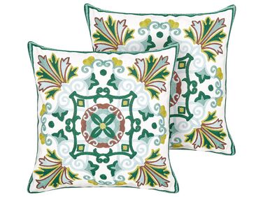 Lots de 2 coussins décoratifs avec motif oriental 45 x 45 cm en coton vert ELANITE