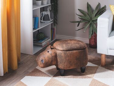 Faux Leather Storage Animal Stool Brown HIPPO