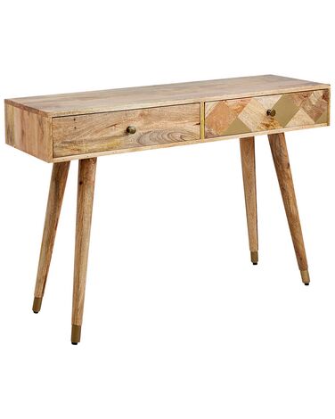 Konzolový stolík z mangového dreva s 2 zásuvkami svetlé drevo GLENTANA
