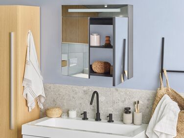Speilskap til bad med LED 60 x 60 cm Svart JARAMILLO