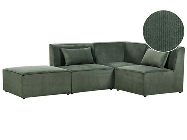 Left Hand 3 Seater Modular Jumbo Cord Corner Sofa with Ottoman Dark Green LEMVIG