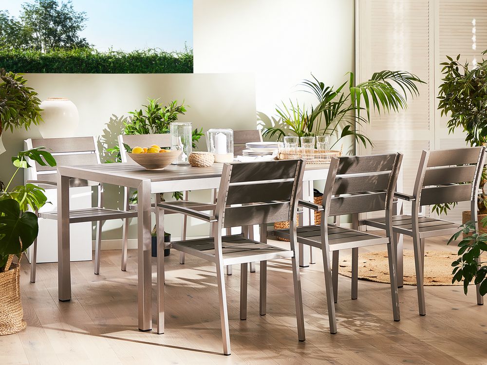 6 Seater Aluminium Garden Dining Set Grey VERNIO | Beliani.co.uk