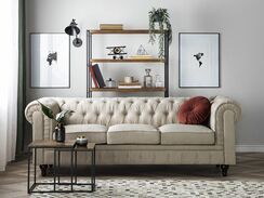 Iso beige 3-istuttava kangassohva CHESTERFIELD