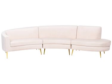 4 Seater Curved Velvet Sofa Beige MOSS