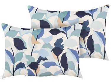 Set of 2 Outdoor Cushions Leaf Pattern 40 x 60 cm Blue VEGLINO