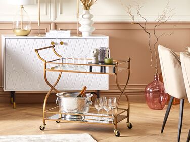 Metal Drinks Trolley with Mirrored Top Gold LARINO