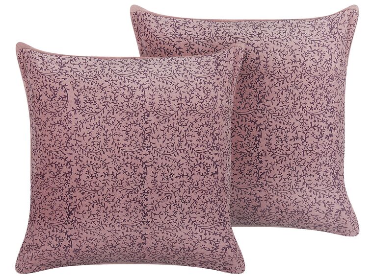 Set of 2 Velvet Cushions Floral Motif 45 x 45 cm Pink ROMNEYA_838218