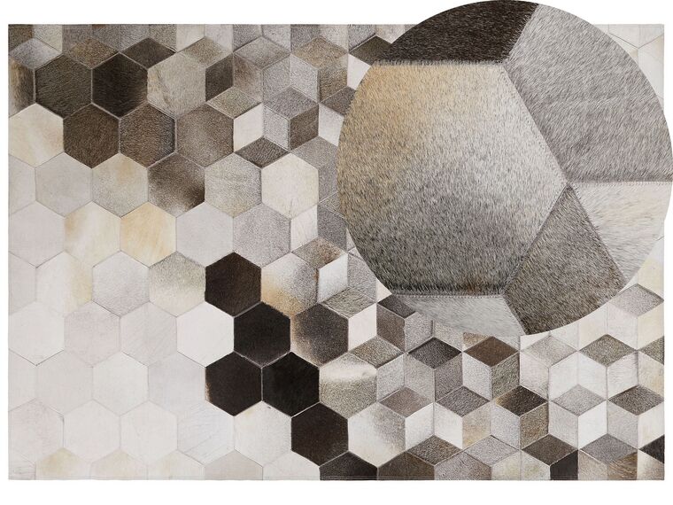 Teppich Kuhfell grau / weiss 160 x 230 cm geometrisches Muster Kurzflor SASON_764767