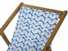 Conjunto 2 espreguiçadeiras madeira clara e 2 lonas brancas e padrão geométrico azul ANZIO_800494
