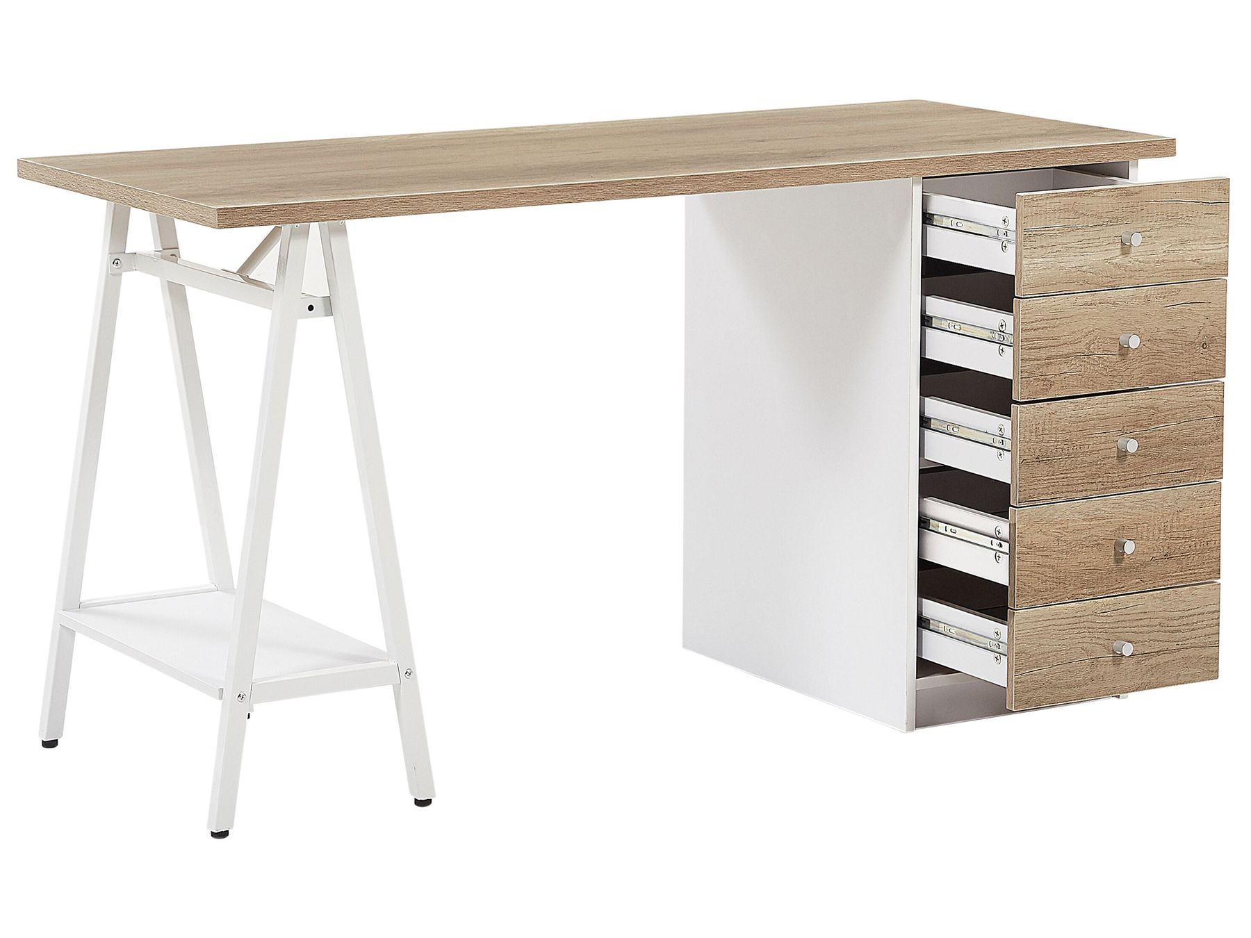 Home Office Desk 140 x 60 cm Light Wood HEBER Beliani.co.uk