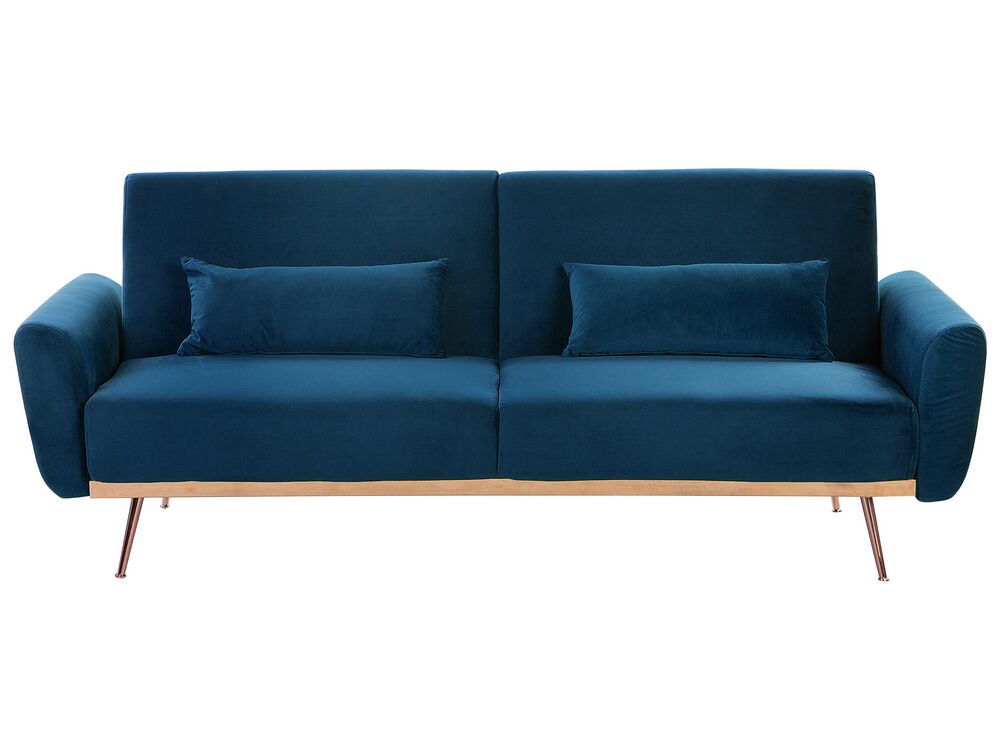 Blue velvet sofa shop bed