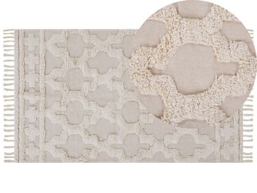 Teppich Baumwolle beige 80 x 150 cm marokkanisches Muster Fransen SULUOVA