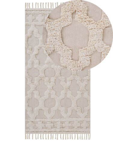 Teppich Baumwolle beige 80 x 150 cm marokkanisches Muster Fransen SULUOVA
