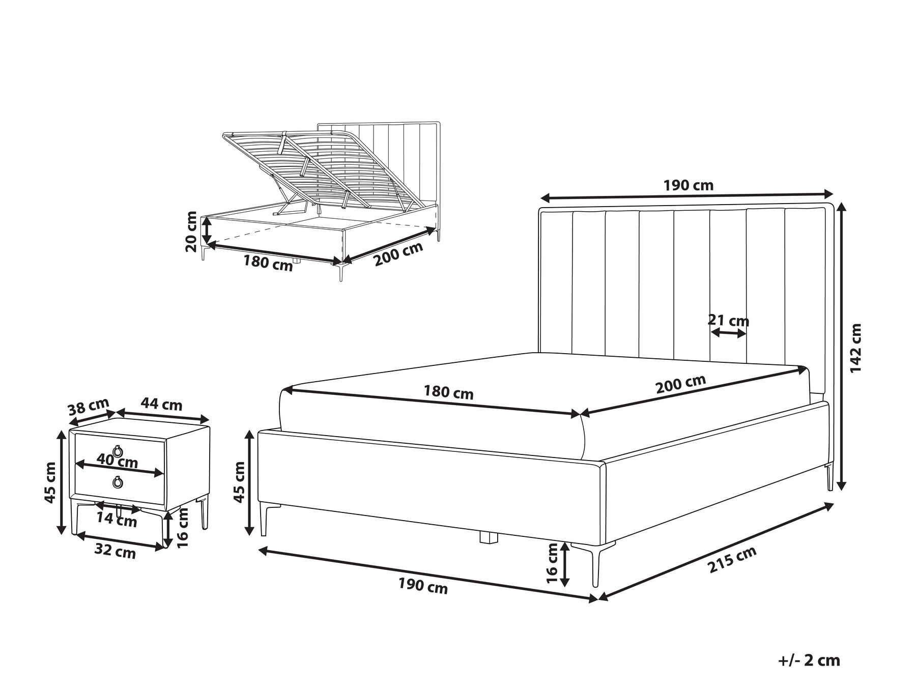 Schlafzimmer komplett Set 3-teilig grau 180 x 200 cm SEZANNE | Beliani.de