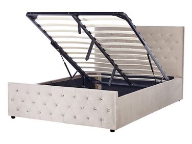 Zamatová posteľ s úložným priestorom 140 x 200 cm sivobéžová AMIENS