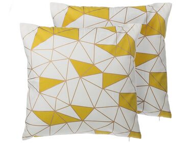 Set of 2 Cotton Cushions Geometric Pattern 45 x 45 cm Yellow CLARKIA