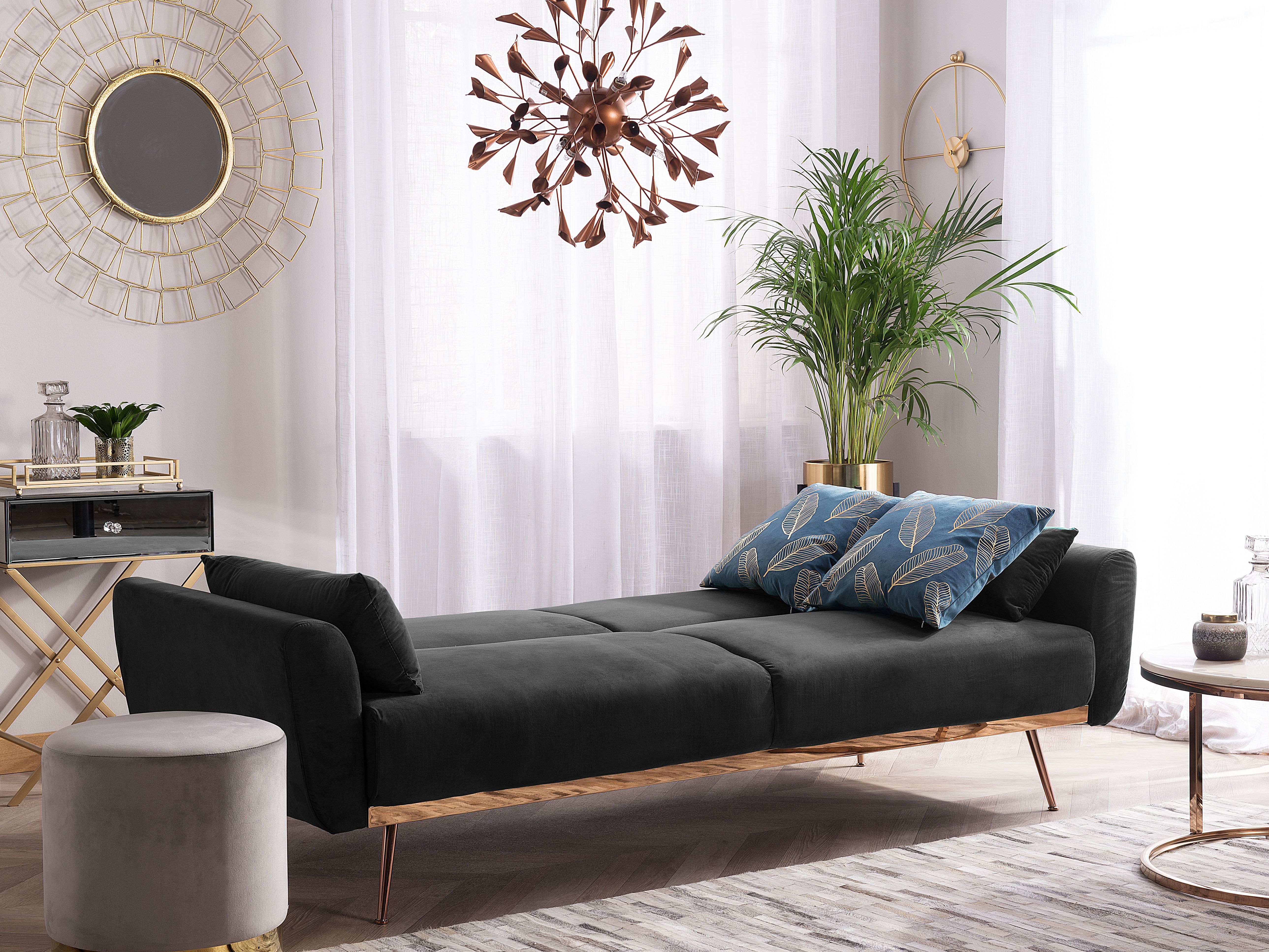Sofa rozkładana welurowa czarna EINA