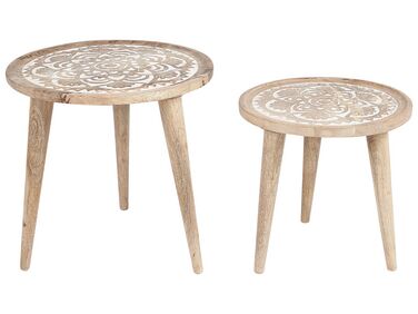 Conjunto de 2 mesas de apoio em madeira clara de mango SAKITA