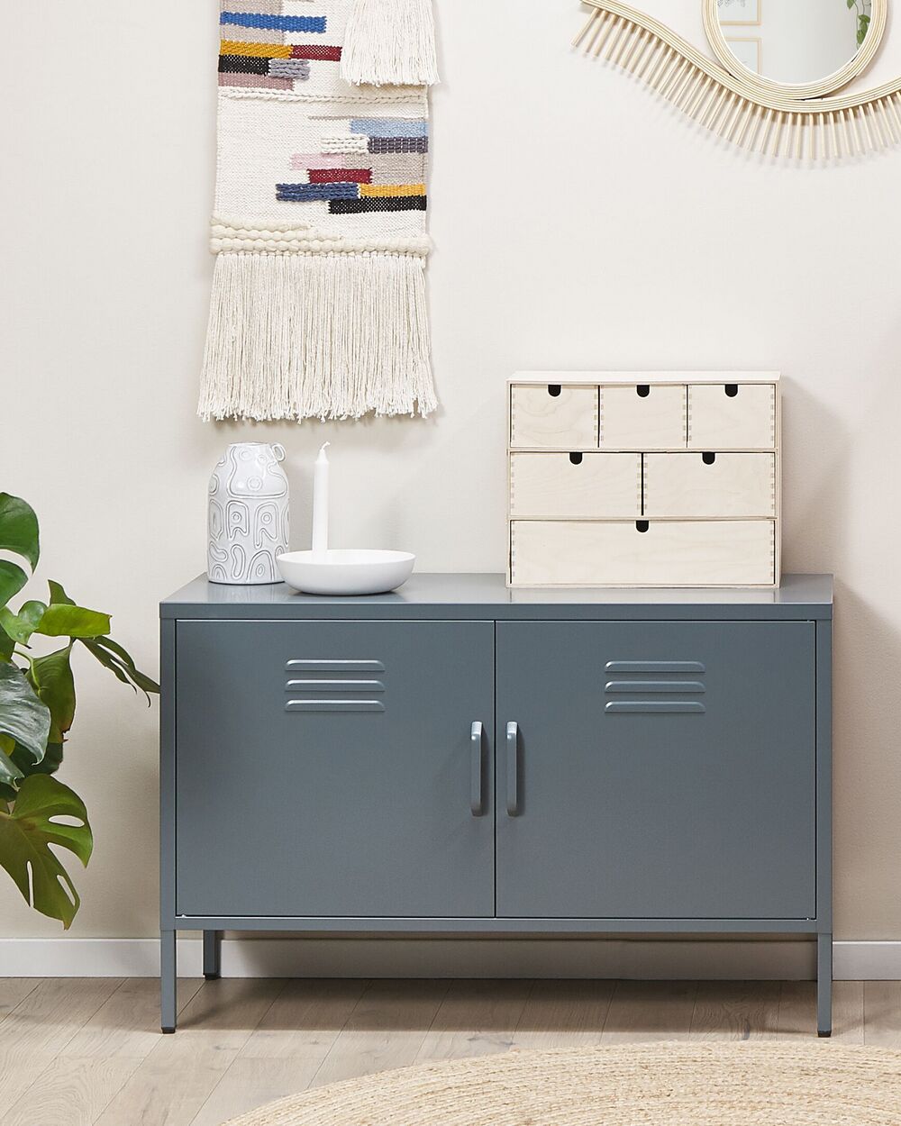 Beliani - Buffet - Uria -En Acier, Rouge, 2 Portes