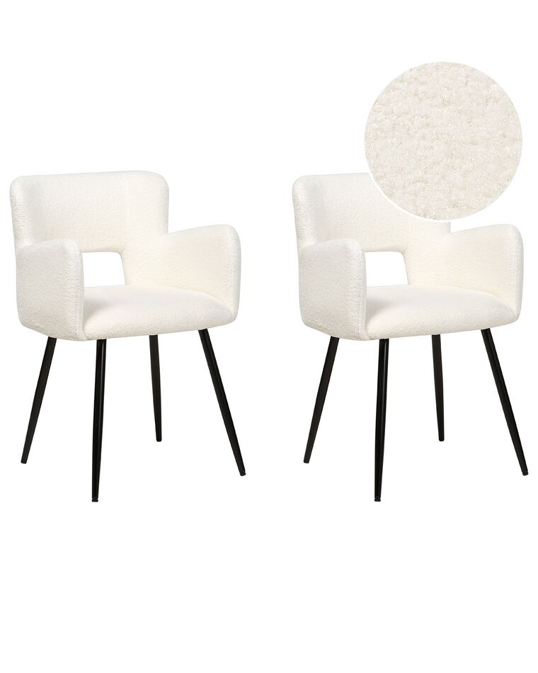 Lot de 2 chaises de salle à manger en tissu bouclé blanc SANILAC_877433
