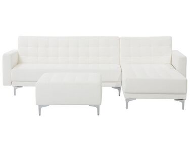 Left Hand Faux Leather Corner Sofa with Ottoman White ABERDEEN