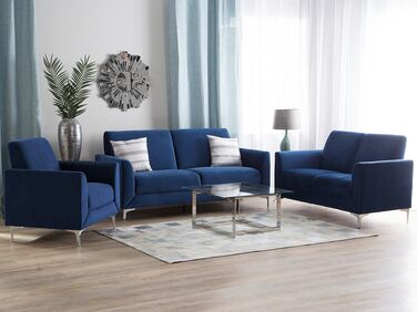  Sofagruppe 2-seters + 3-seters + lenestol fløyel marineblå FENES