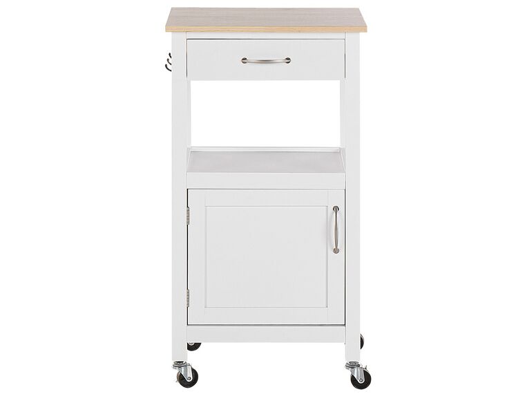 Beliani Carrello Da Cucina Portavivande Scandinavo - Bianco Con Piano In Legno Chiaro, 2 Cassetti E Rotelle - Mobiletto Multiuso Per Cucina, Soggiorno O Bar