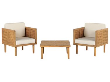 Set di tavolino e 2 sedie legno acacia chiaro e beige chiaro BARATTI