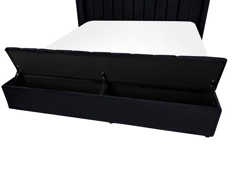Velvet EU Super King Size Bed with Storage Bench Black NOYERS Beliani