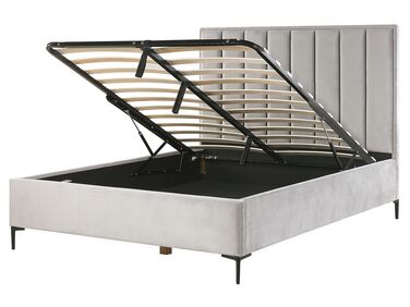 Zamatová posteľ s úložným priestorom 160 x 200 cm sivá SEZANNE
