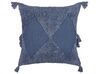 Tkaný bavlněný polštář s geometrickým vzorem a střapci 45 x 45 cm modrý AVIUM_838638