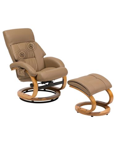 Recliner Chair with Footstool Faux Leather Beige FORCE