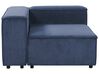 Kombinálható kétszemélyes jobb oldali kék kordbársony kanapé ottománnal APRICA_909050