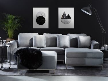 Left Hand Velvet Corner Sofa with Ottoman Light Grey OSLO