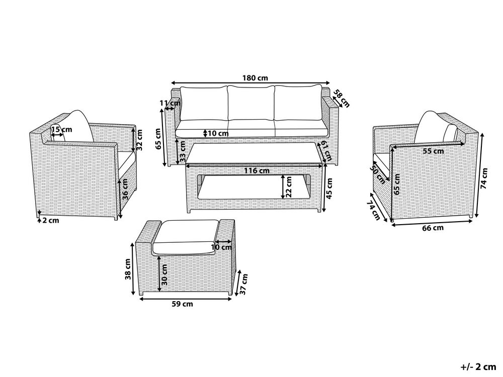 Lounge Set Rattan weiß 6-Sitzer Auflagen grau ROMA | Beliani.at