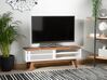 Móvel de TV com 1 porta em branco e madeira escura TOLEDO_733514