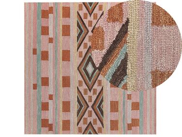 Alfombra de lana marrón/verde/naranja/rosa 200 x 200 cm YOMRA