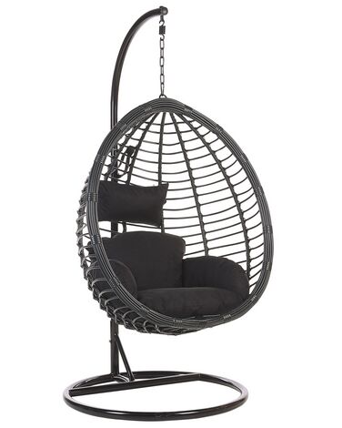 PE Rattan Hanging Chair with Stand Black TOLLO