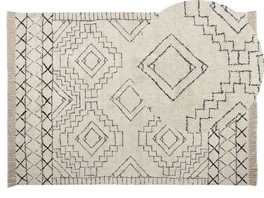 Teppich Baumwolle beige / schwarz geometrisches Muster 140 x 200 cm Kurzflor ZEYNE