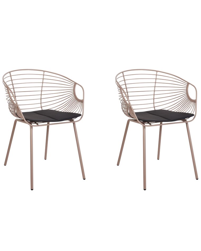 Set of 2 Metal Dining Chairs Beige HOBACK_907830