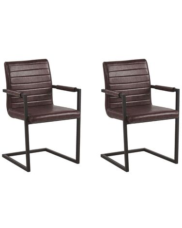 Conjunto de 2 sillas de comedor de piel sintética marrón/negro BUFORD