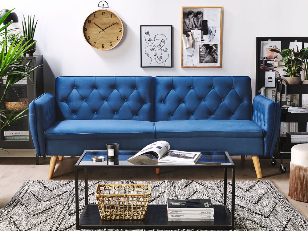 Velvet Sofa Bed Navy Blue Bardu Ex Factury At Fair Price Right To Return Within 100 Days