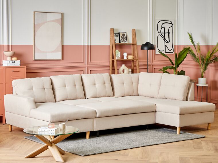 Corner Sofa Bed with Storage Beige LERUM Beliani.hu
