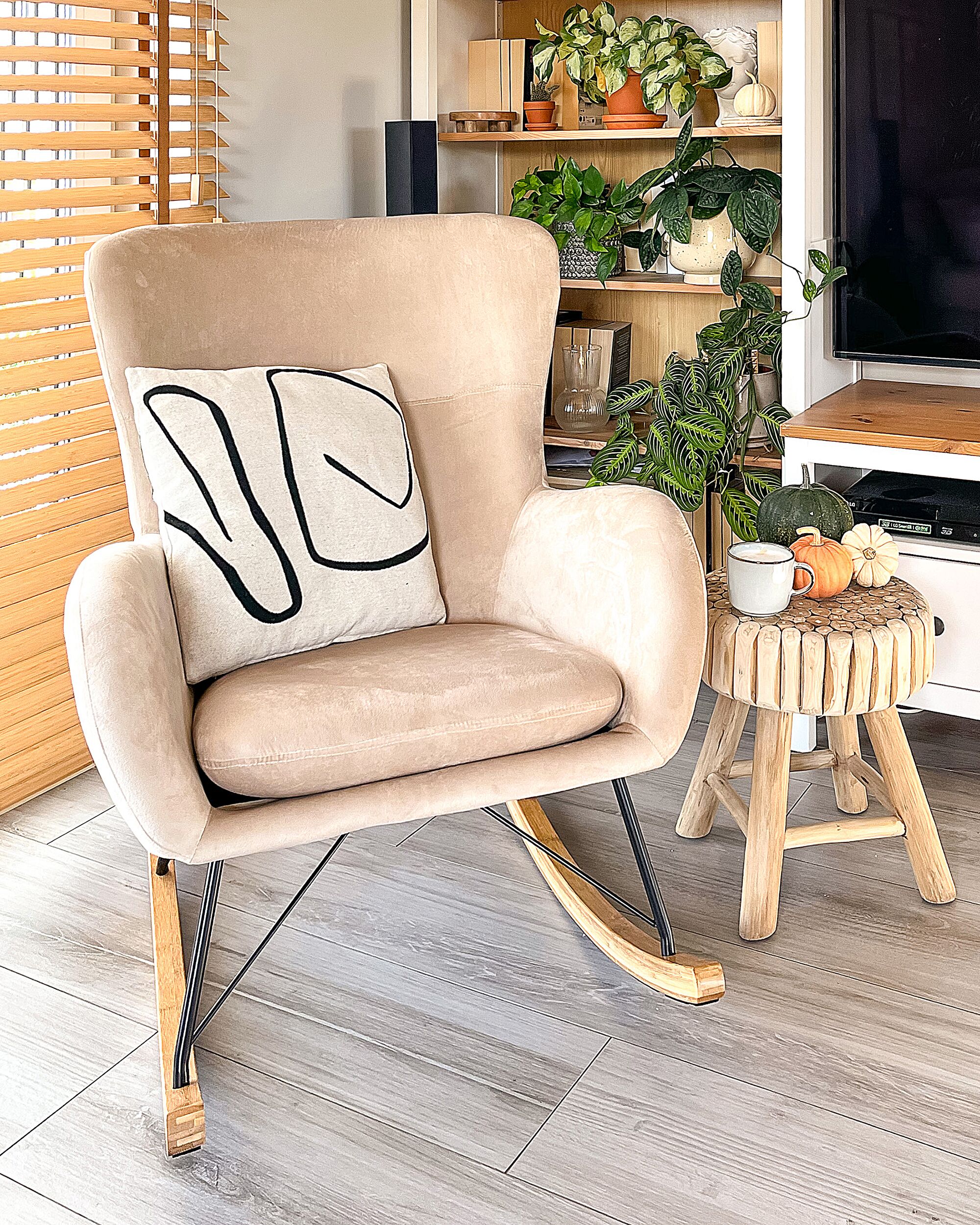 Velvet Rocking Chair Beige ELLAN | Beliani.co.uk