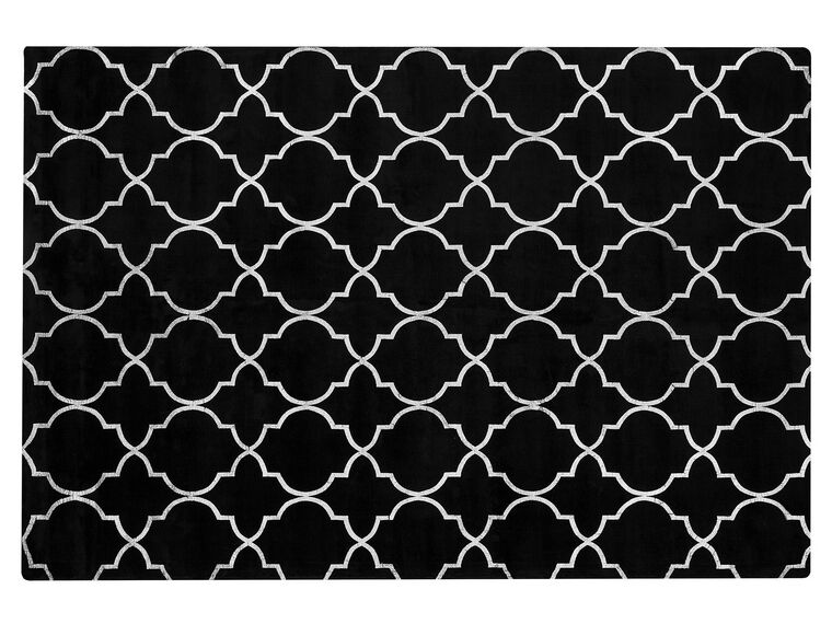 Tapis en viscose noire au motif marocain argenté 140 x 200 cm YELKI _762440